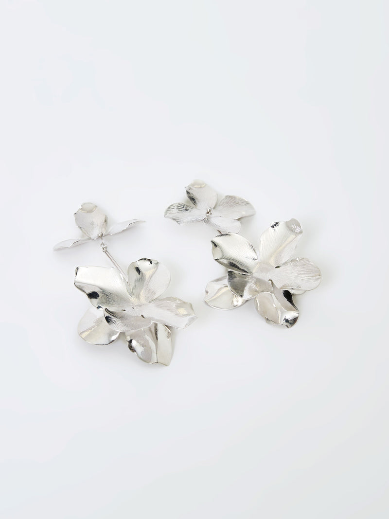 French Connection Metal Floral Drop Earrings Silver