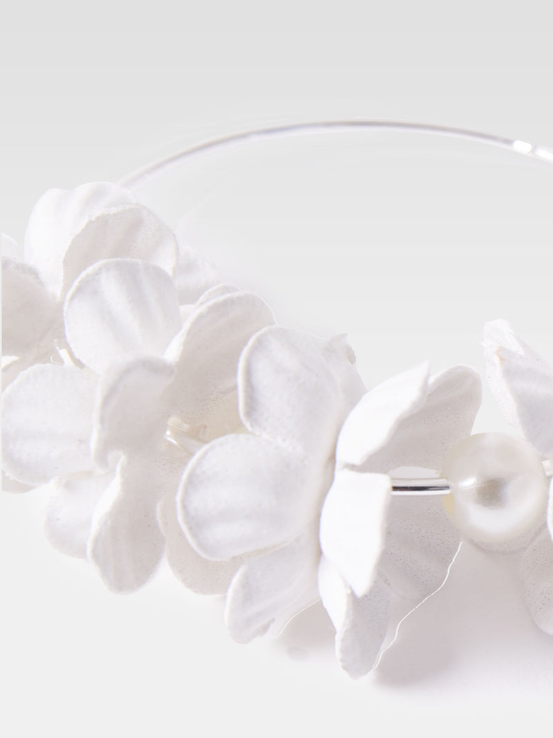 French Connection Metal Floral Earrings Silver/White