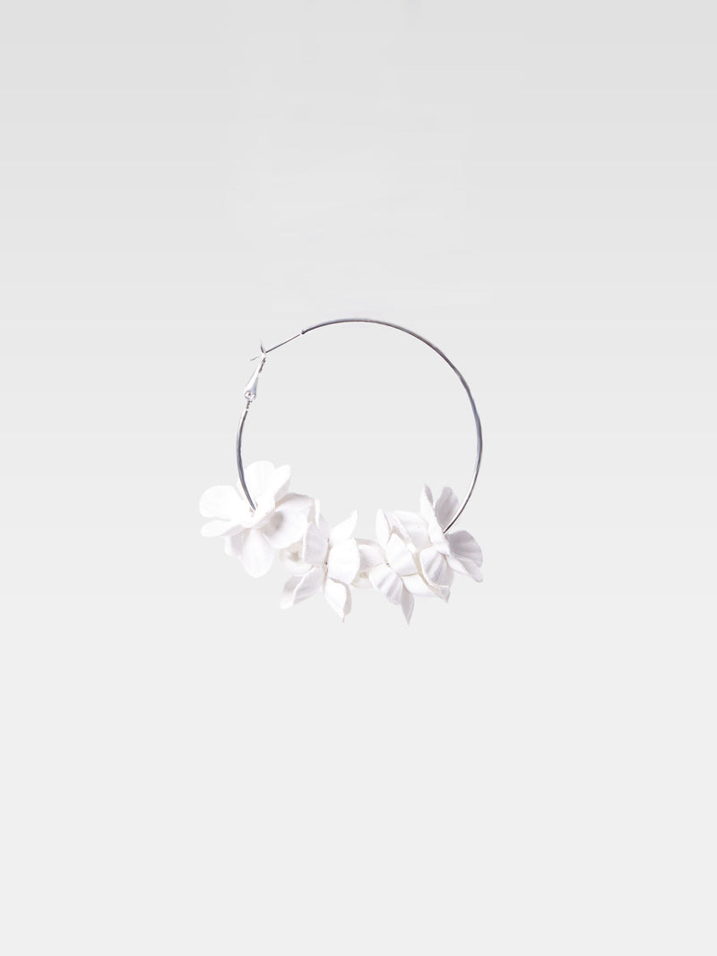 French Connection Metal Floral Earrings Silver/White