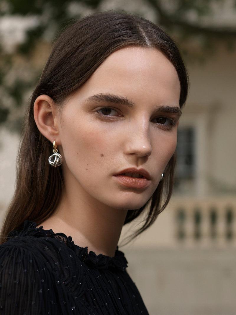 French Connection Metal Knot Huggie Hoop Earrings Silver/Gold