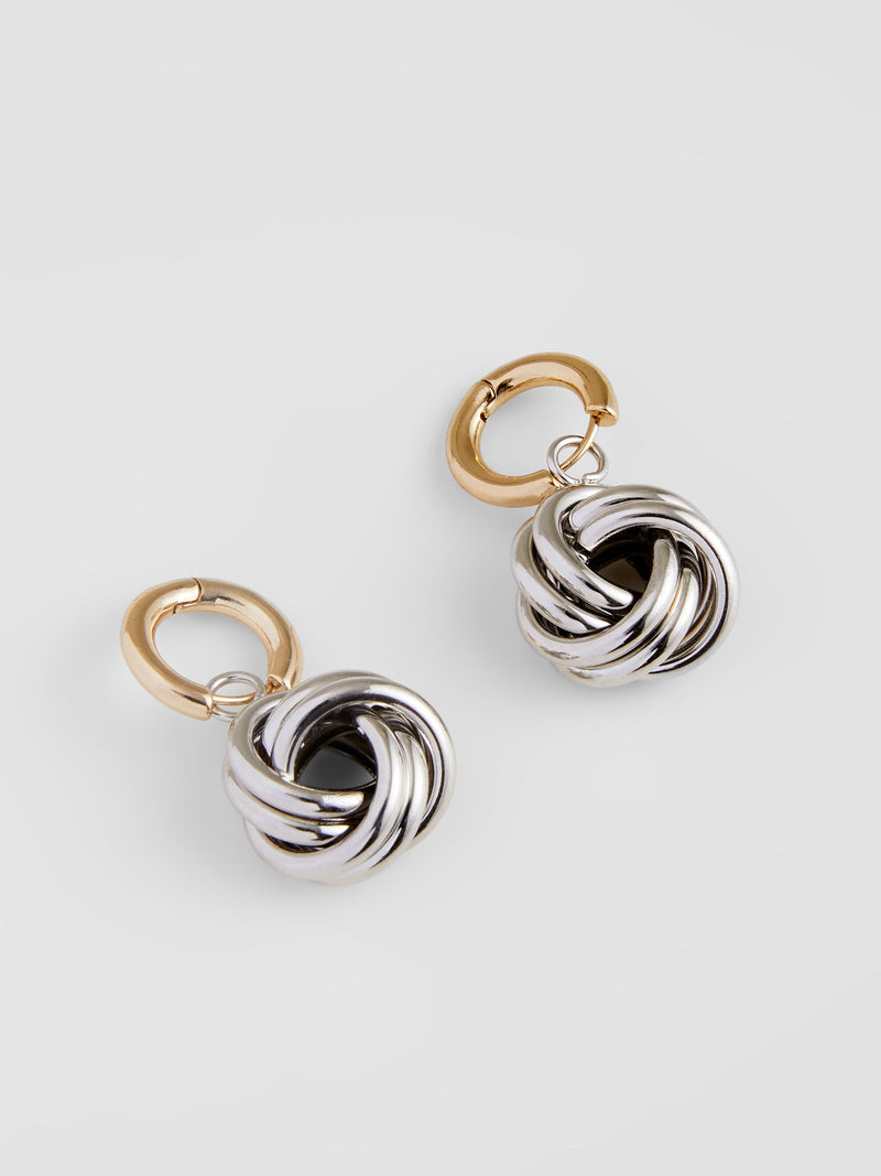 French Connection Metal Knot Huggie Hoop Earrings Silver/Gold