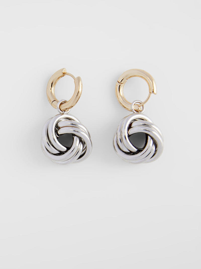 french connection Metal Knot Huggie Hoop Earrings Silver/Gold