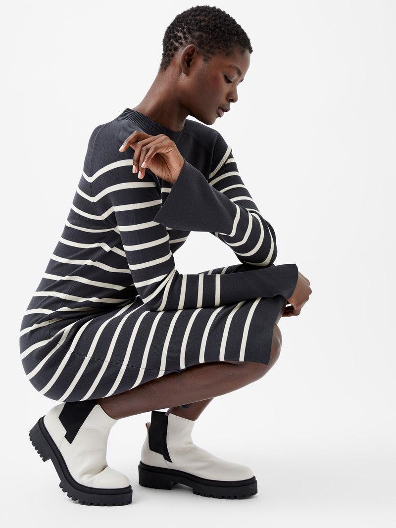 French Connection Milena Striped Knit Midi Dress Moonless/Cream