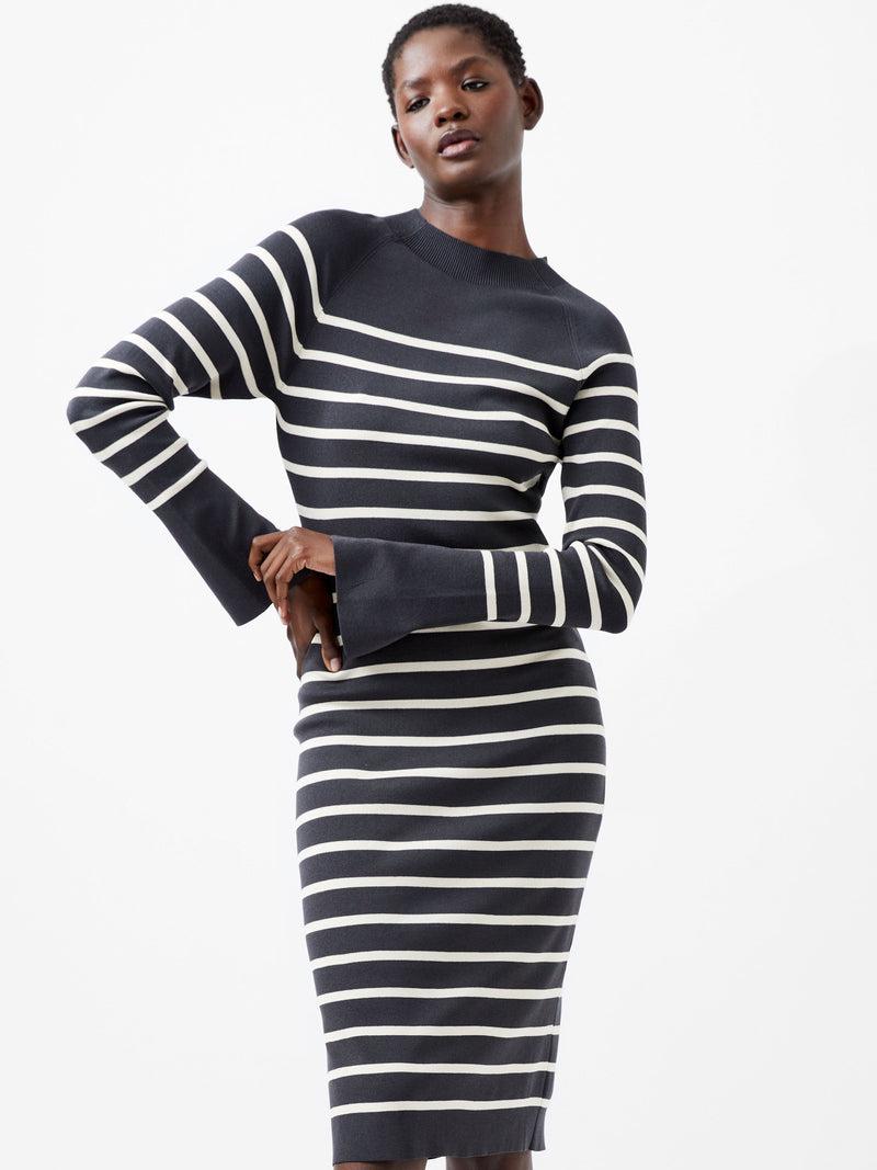 French Connection Milena Striped Knit Midi Dress Moonless/Cream