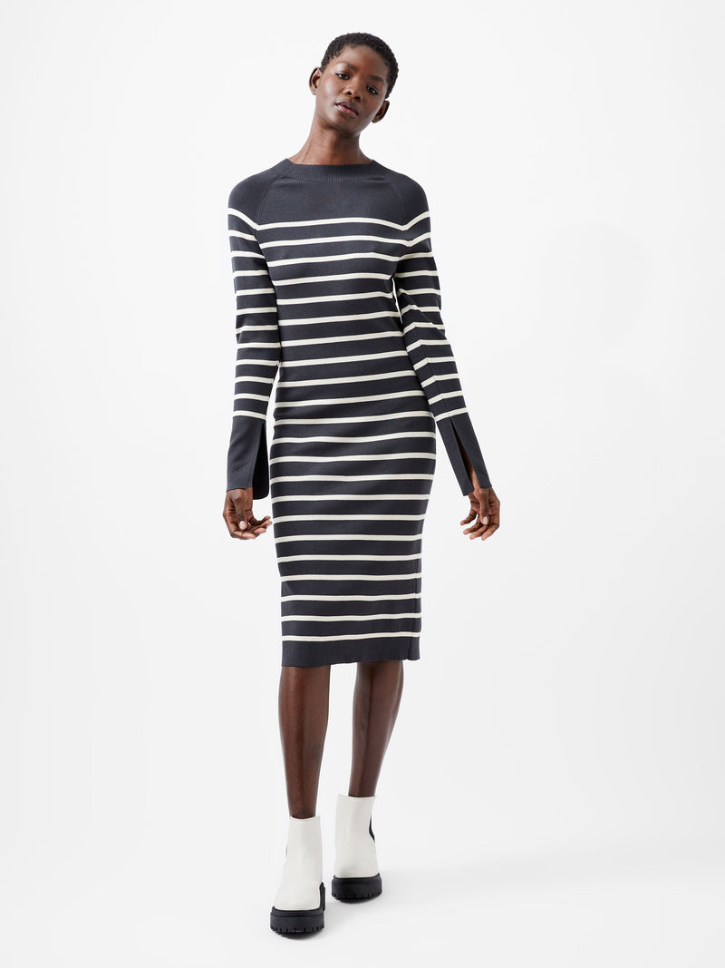 french connection Milena Striped Knit Midi Dress Moonless/Cream