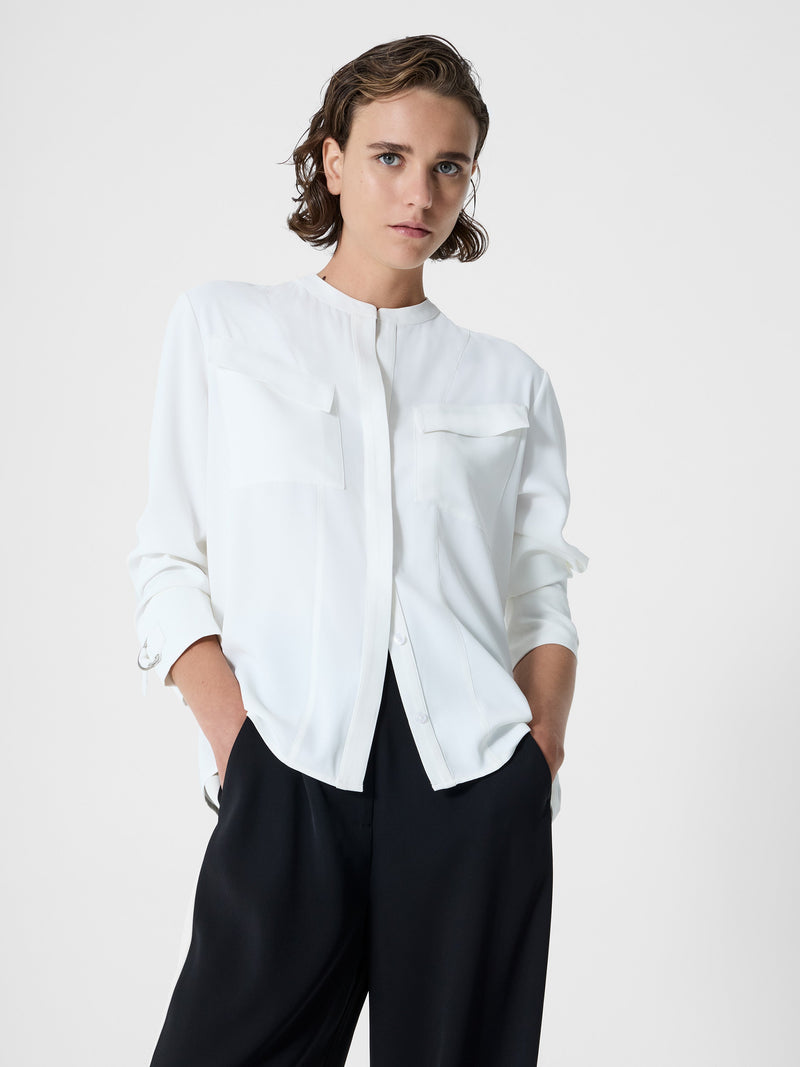 french connection Mindy Collarless Long Sleeve Shirt Winter White