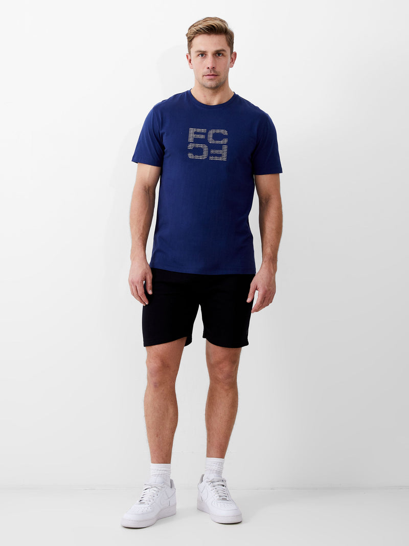 French Connection Mirror Repeat Logo Organic Graphic T-Shirt Navy