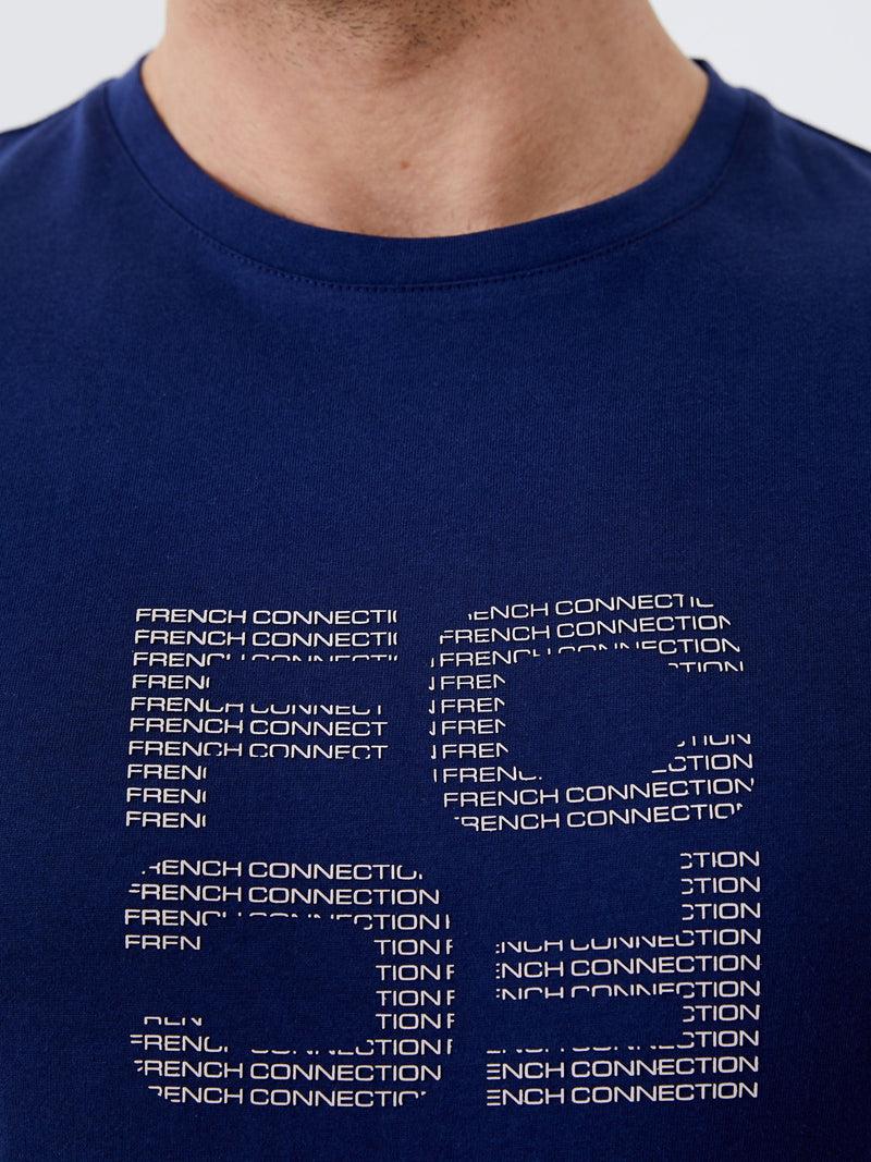 French Connection Mirror Repeat Logo Organic Graphic T-Shirt Navy
