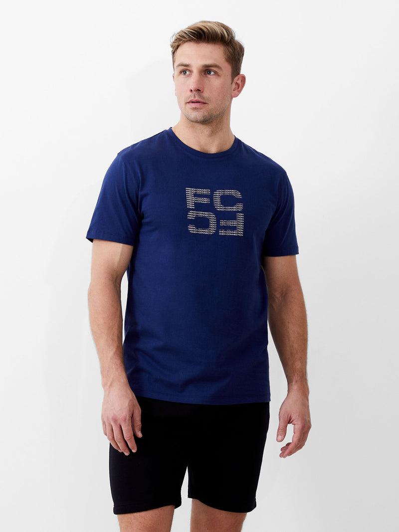 french connection Mirror Repeat Logo Organic Graphic T-Shirt Navy
