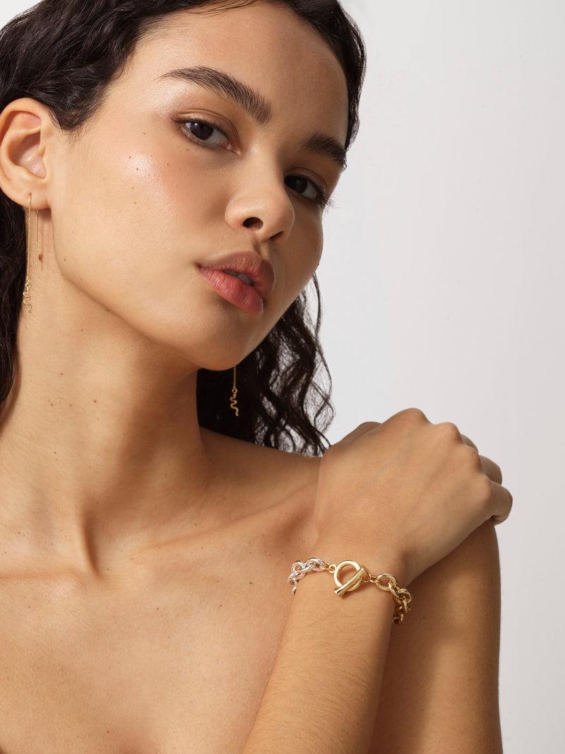 French Connection Mixed Metal Chunky Chain Bracelet Gold/Silver