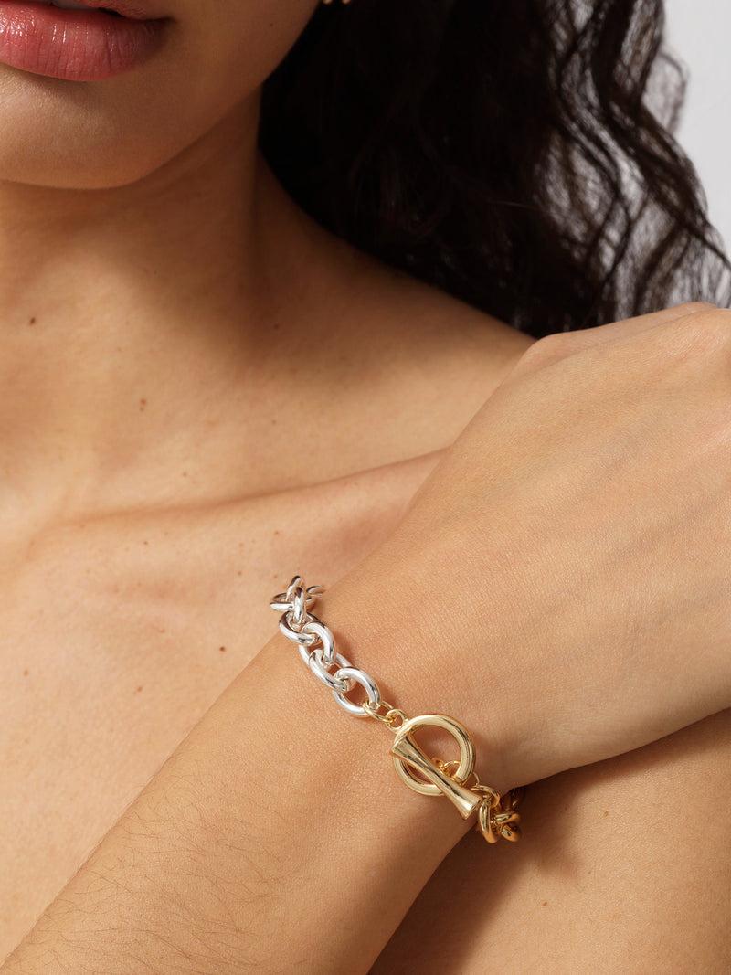 french connection Mixed Metal Chunky Chain Bracelet Gold/Silver