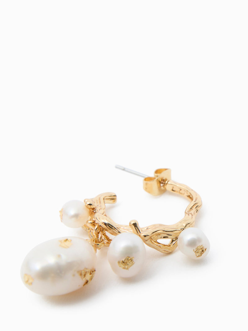 French Connection Mixed Pearl Drop Hoop Earrings Pearl/Gold