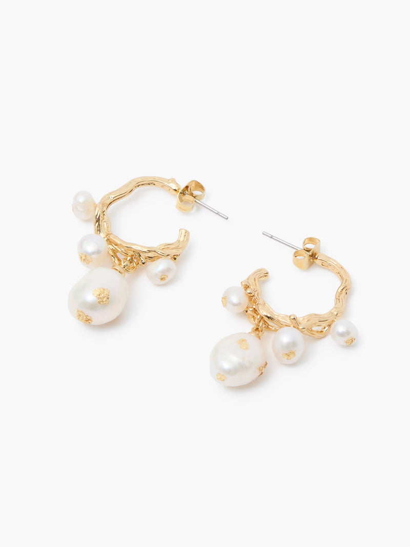 French Connection Mixed Pearl Drop Hoop Earrings Pearl/Gold