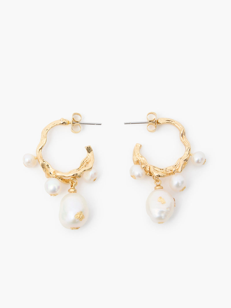 french connection Mixed Pearl Drop Hoop Earrings Pearl/Gold