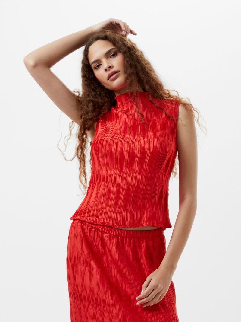 French Connection Moira Pleated Sleeveless Top Scarlet Red