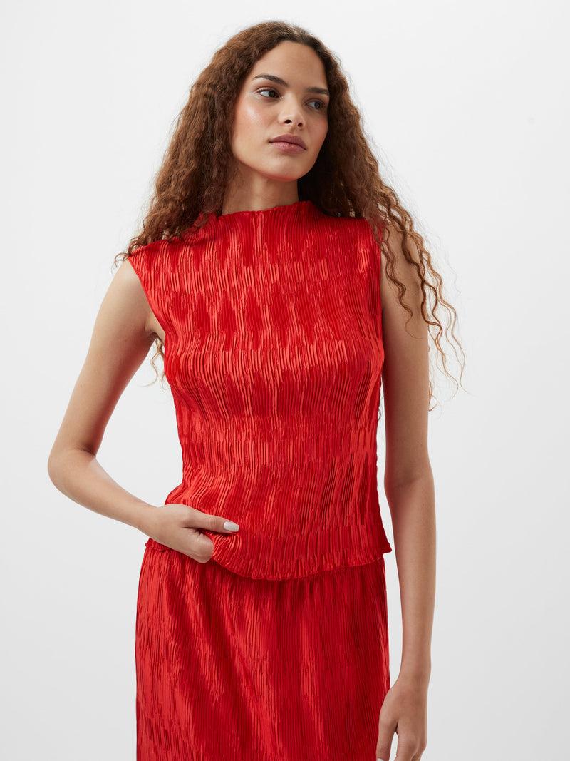 french connection Moira Pleated Sleeveless Top Scarlet Red