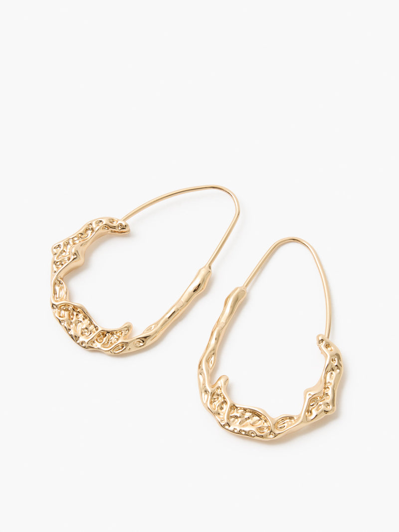 French Connection Molten Metal Oval Hoop Earrings Gold