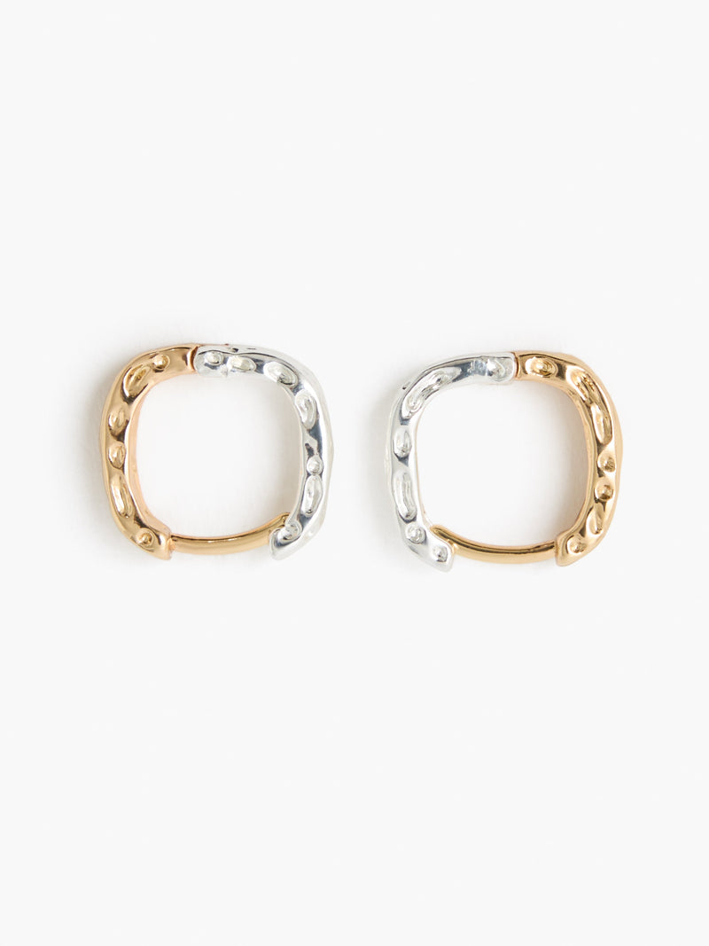 French Connection Molten Mixed Metal Square Huggie Hoop Earrings Gold/Silver
