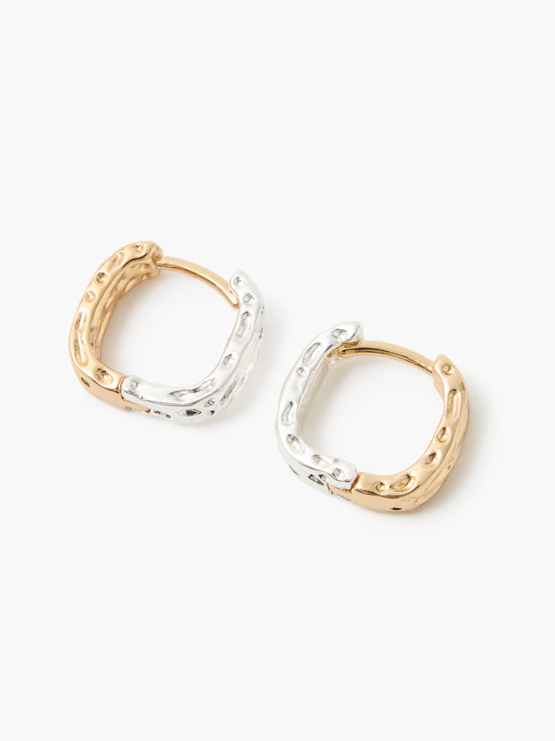 french connection Molten Mixed Metal Square Huggie Hoop Earrings Gold/Silver
