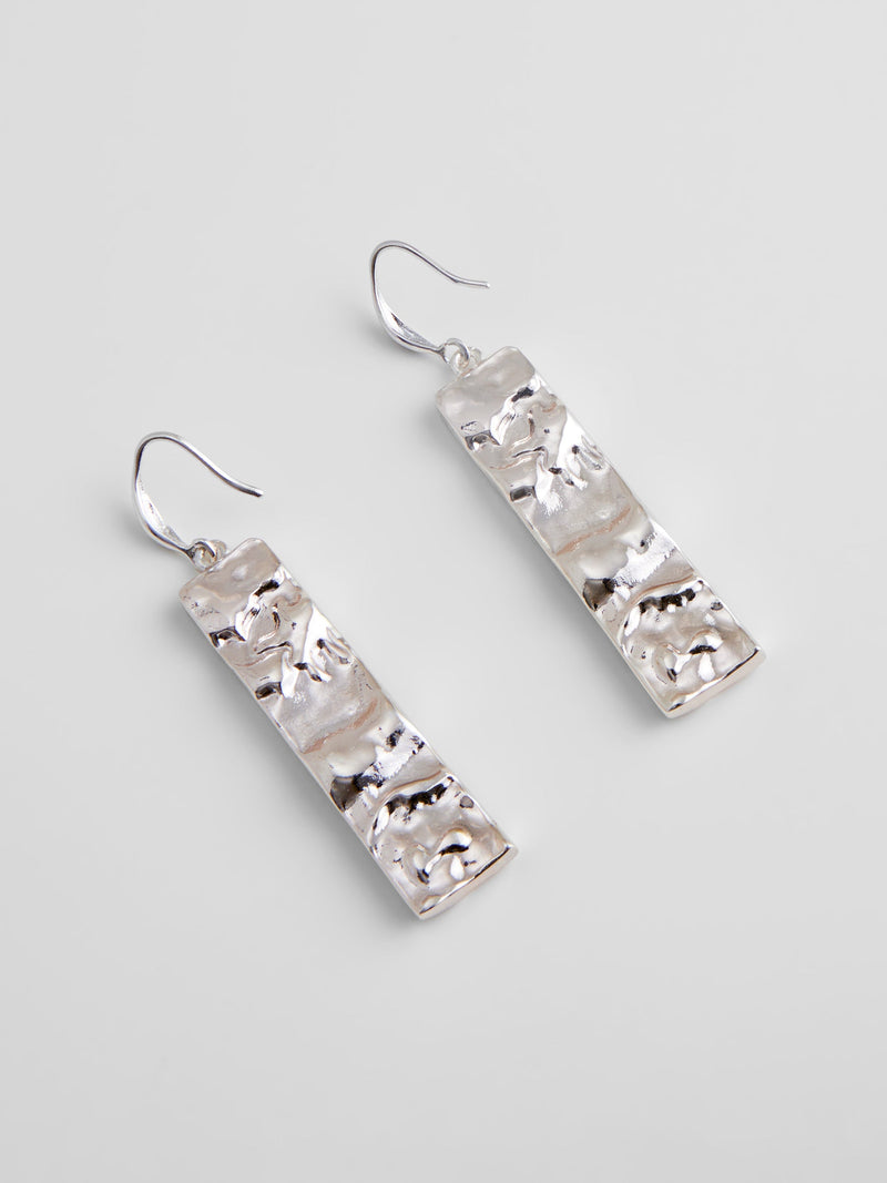 French Connection Molten Rectangular Drop Earrings Silver