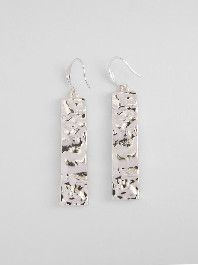 french connection Molten Rectangular Drop Earrings Silver