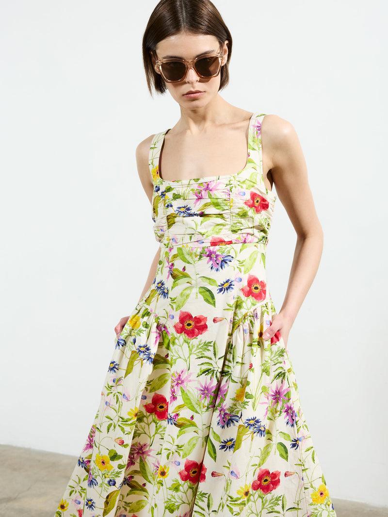 French Connection Monica Barletta Poplin Midi Dress White Multi