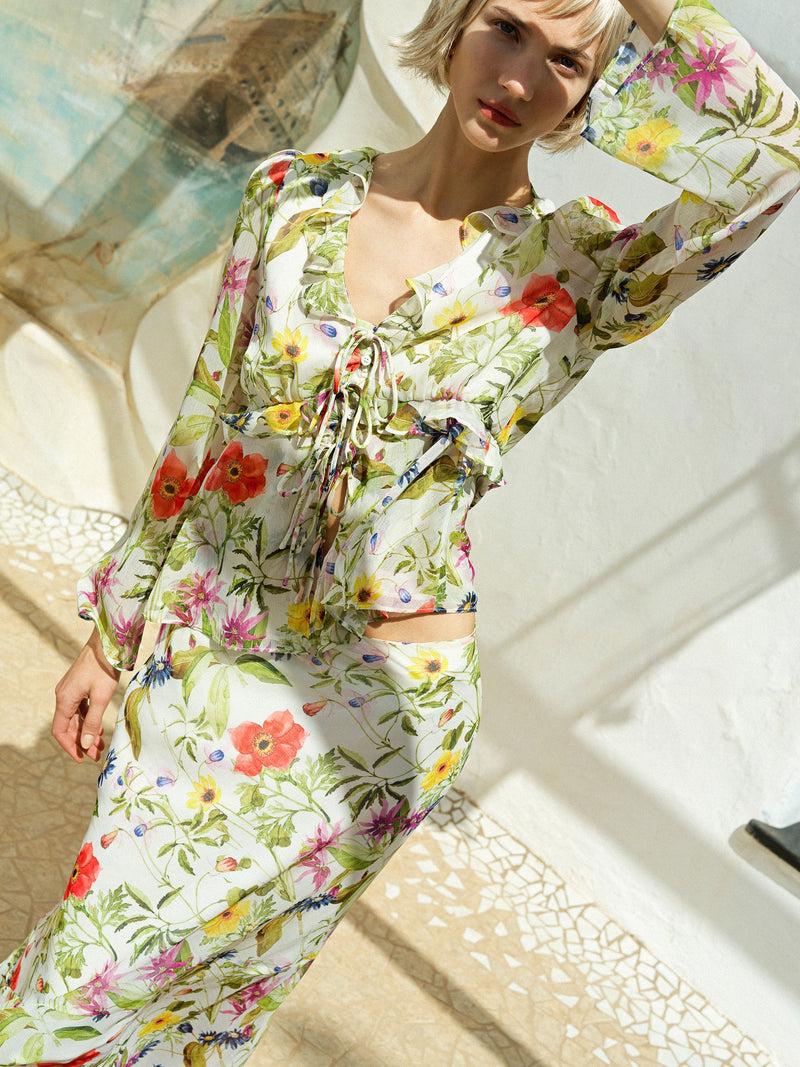 french connection Monica Hallie Crinkle Blouse White Multi