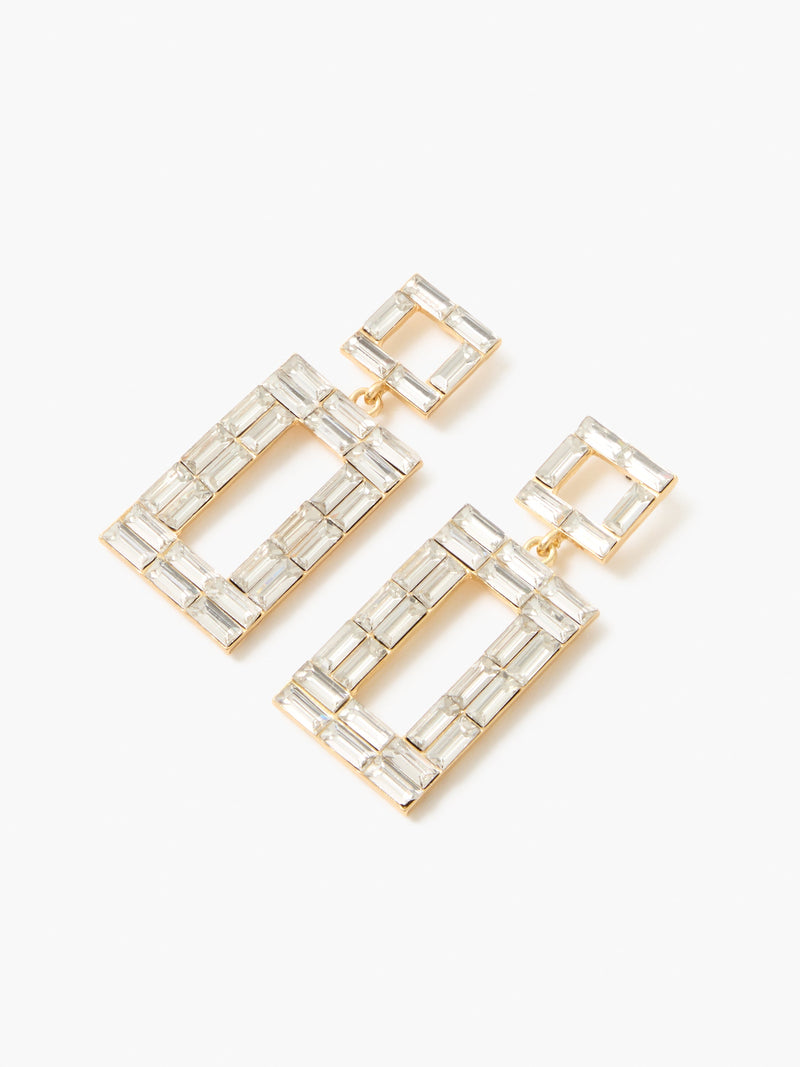 French Connection Mosaic Crystal Square Drop Earrings Crystal Clear