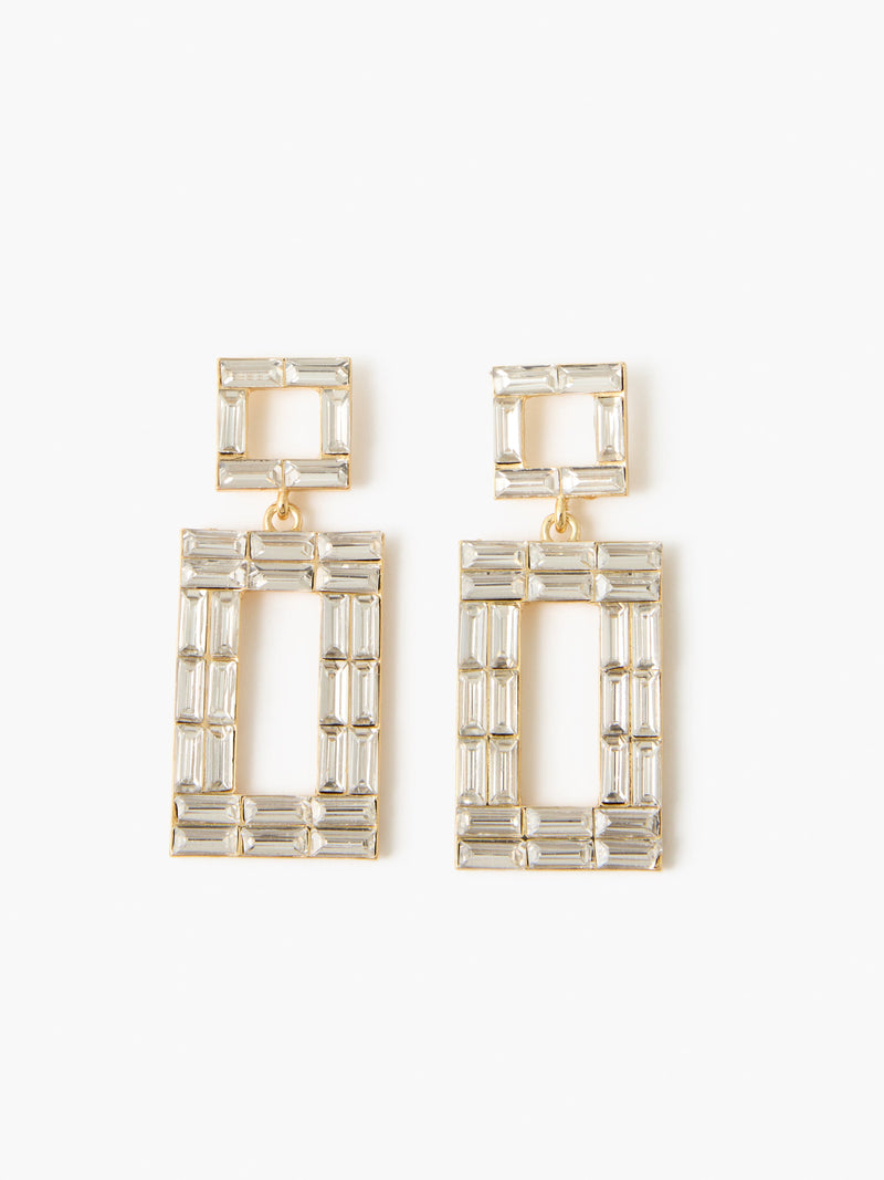 french connection Mosaic Crystal Square Drop Earrings Crystal Clear