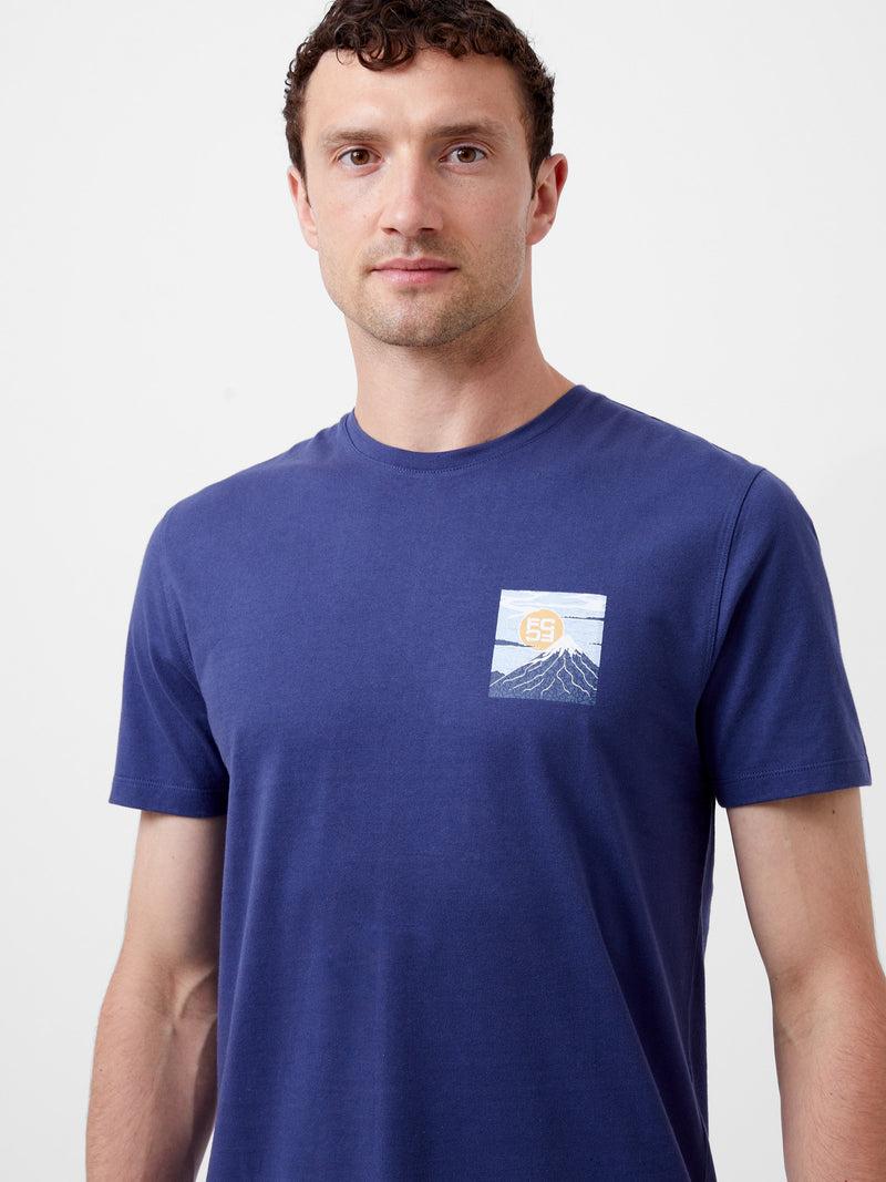 french connection Mount Fuji Organic Graphic T-Shirt Indigo Blue