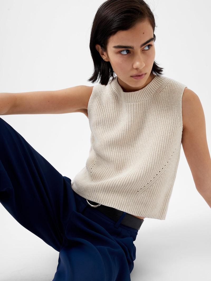 french connection Mozart Knit Crew Neck Sleeveless Vest Light Oatmeal Mel