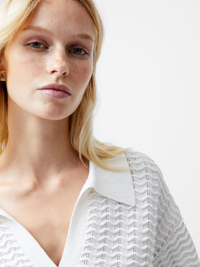 French Connection Mozart Knitted Long Sleeve Polo Shirt Summer White