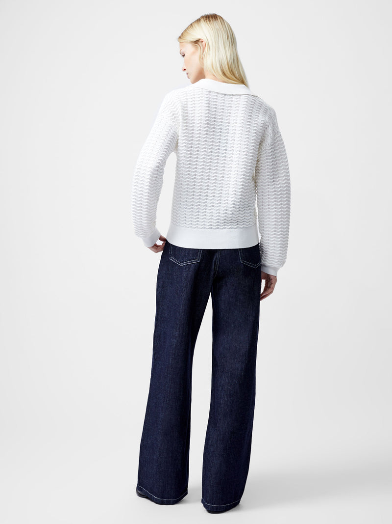 French Connection Mozart Knitted Long Sleeve Polo Shirt Summer White