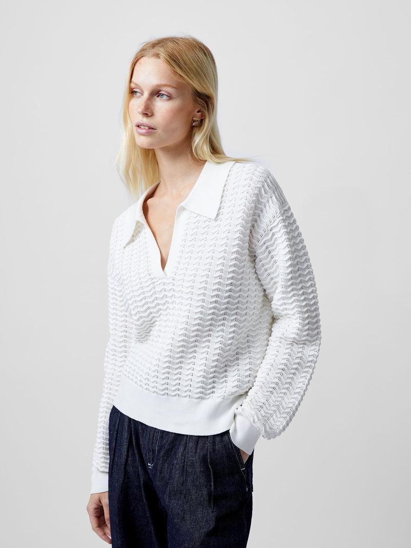french connection Mozart Knitted Long Sleeve Polo Shirt Summer White