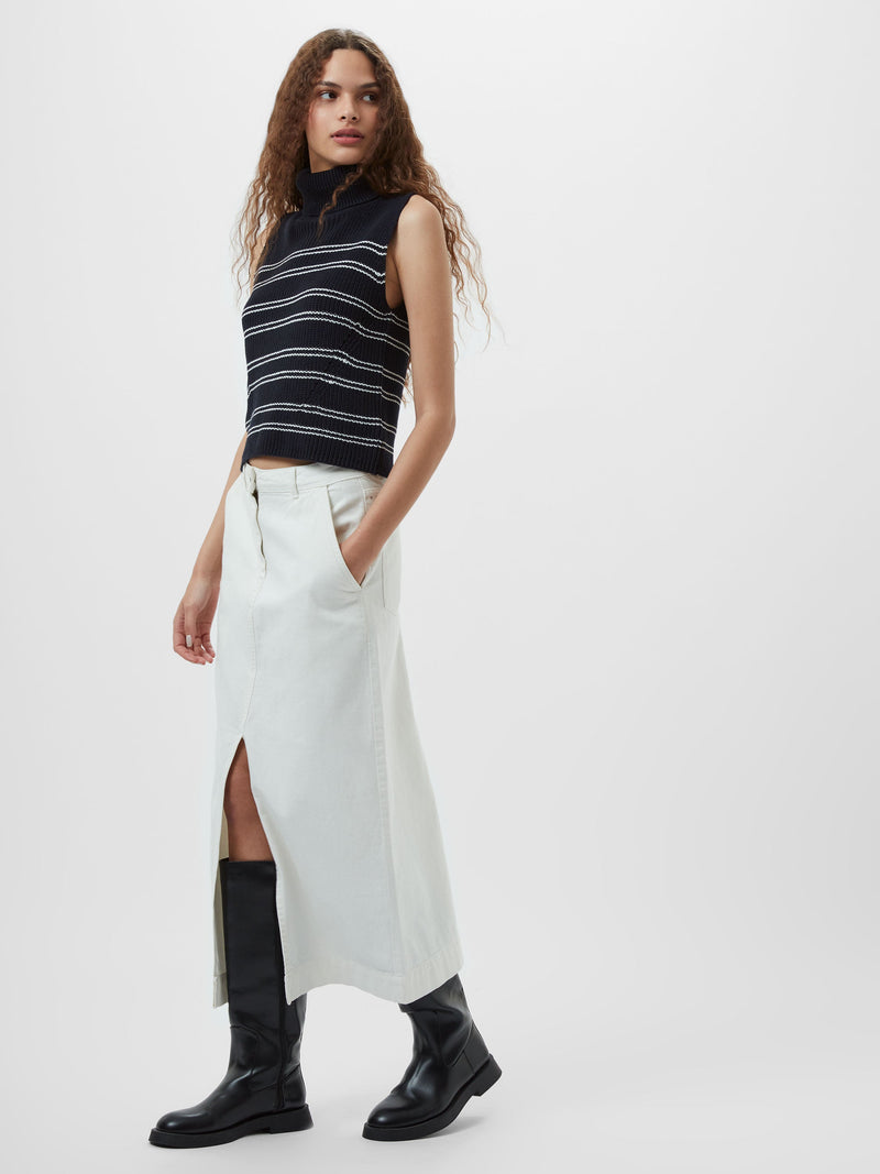 French Connection Mozart Striped Cropped Sleeveless Jumper Midnight/Winter Wht