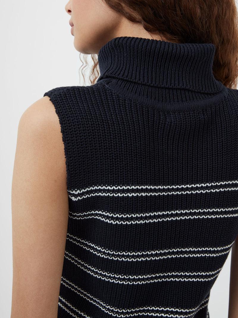 French Connection Mozart Striped Cropped Sleeveless Jumper Midnight/Winter Wht