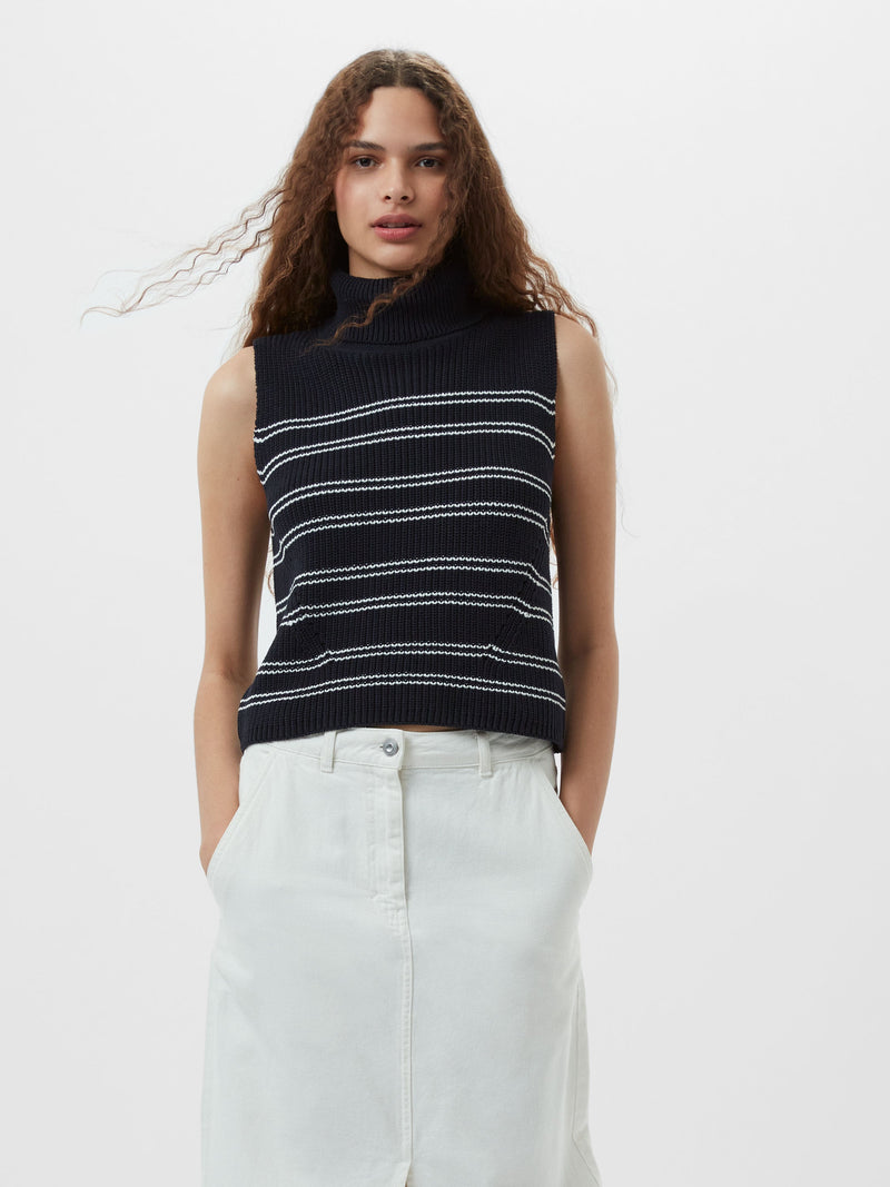 french connection Mozart Striped Cropped Sleeveless Jumper Midnight/Winter Wht