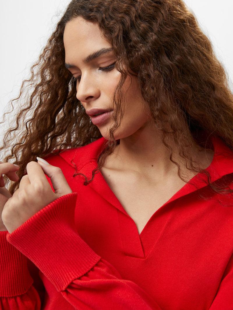 French Connection Mozza Collared Knit Midi Dress Scarlet Red