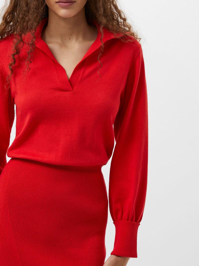 French Connection Mozza Collared Knit Midi Dress Scarlet Red