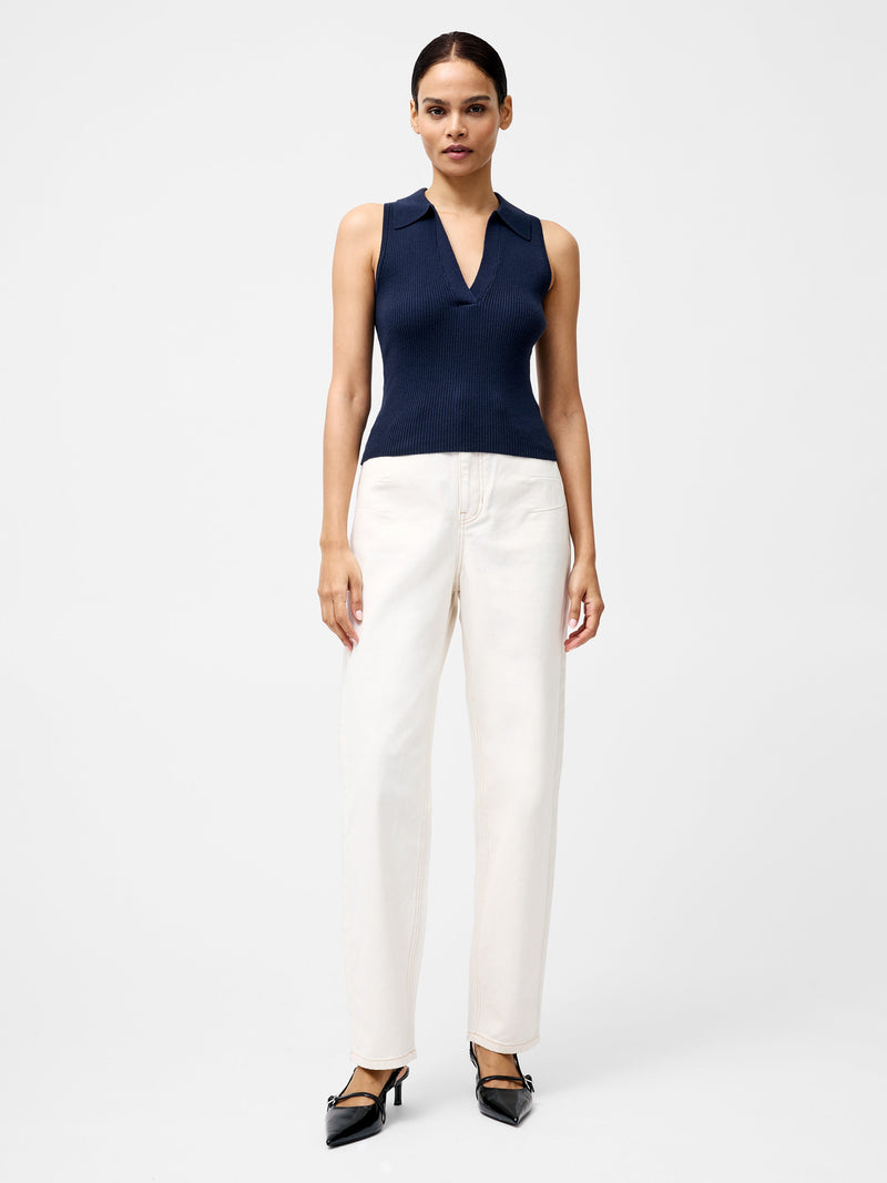 French Connection Mozza Collared V Neck Sleeveless Jumper Marine
