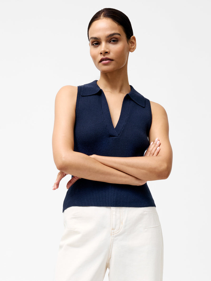 french connection Mozza Collared V Neck Sleeveless Jumper Marine