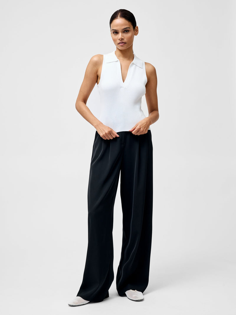French Connection Mozza Collared V Neck Sleeveless Jumper Summer White