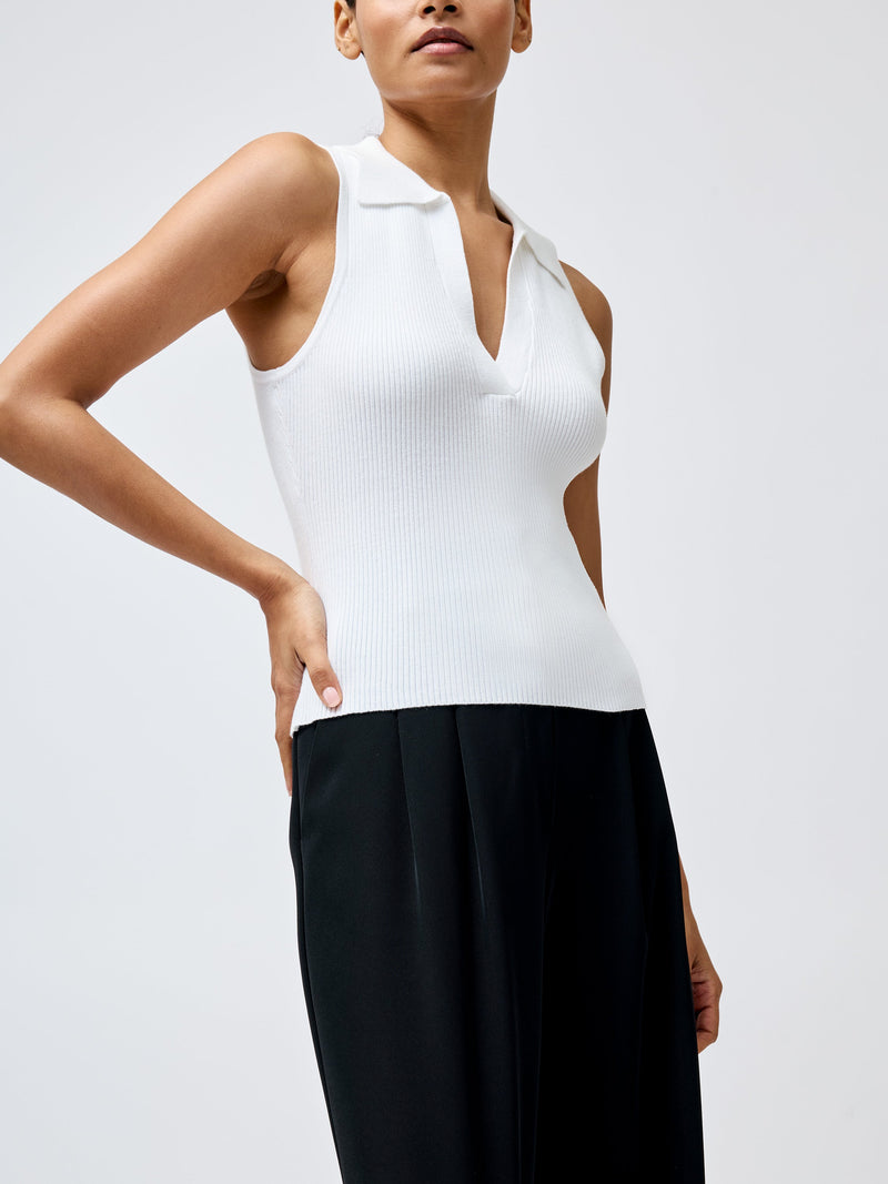 French Connection Mozza Collared V Neck Sleeveless Jumper Summer White
