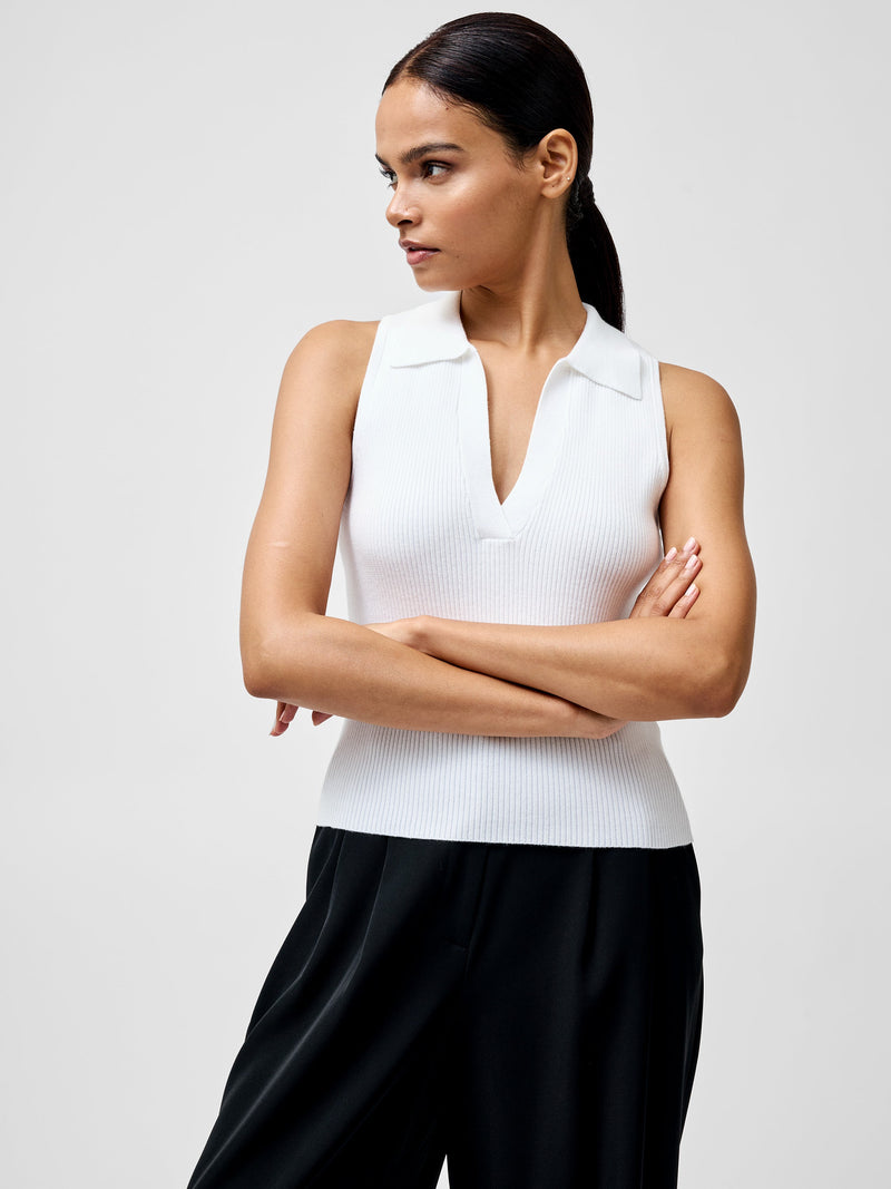 French Connection Mozza Collared V Neck Sleeveless Jumper Summer White