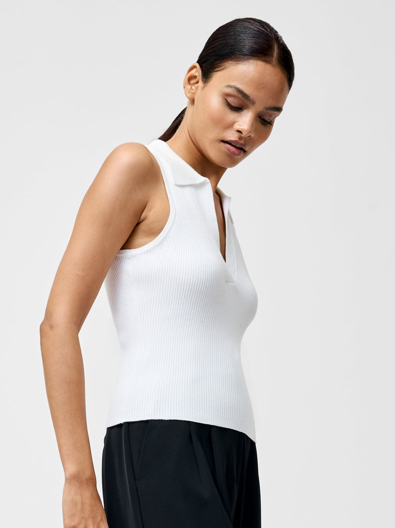 french connection Mozza Collared V Neck Sleeveless Jumper Summer White