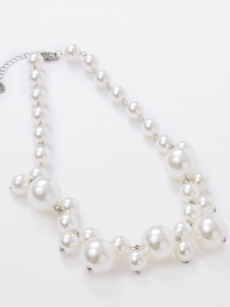French Connection Multi Faux Pearls Cluster Necklace White