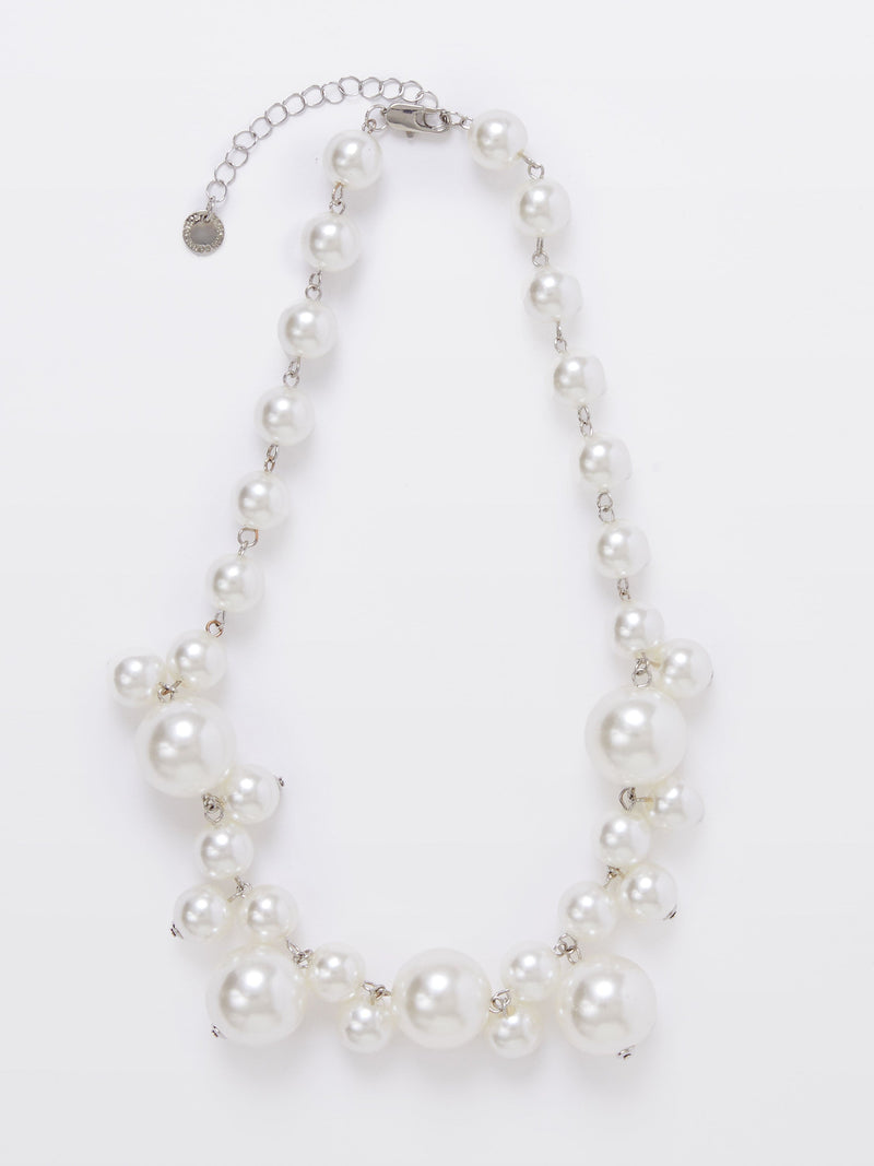 french connection Multi Faux Pearls Cluster Necklace White