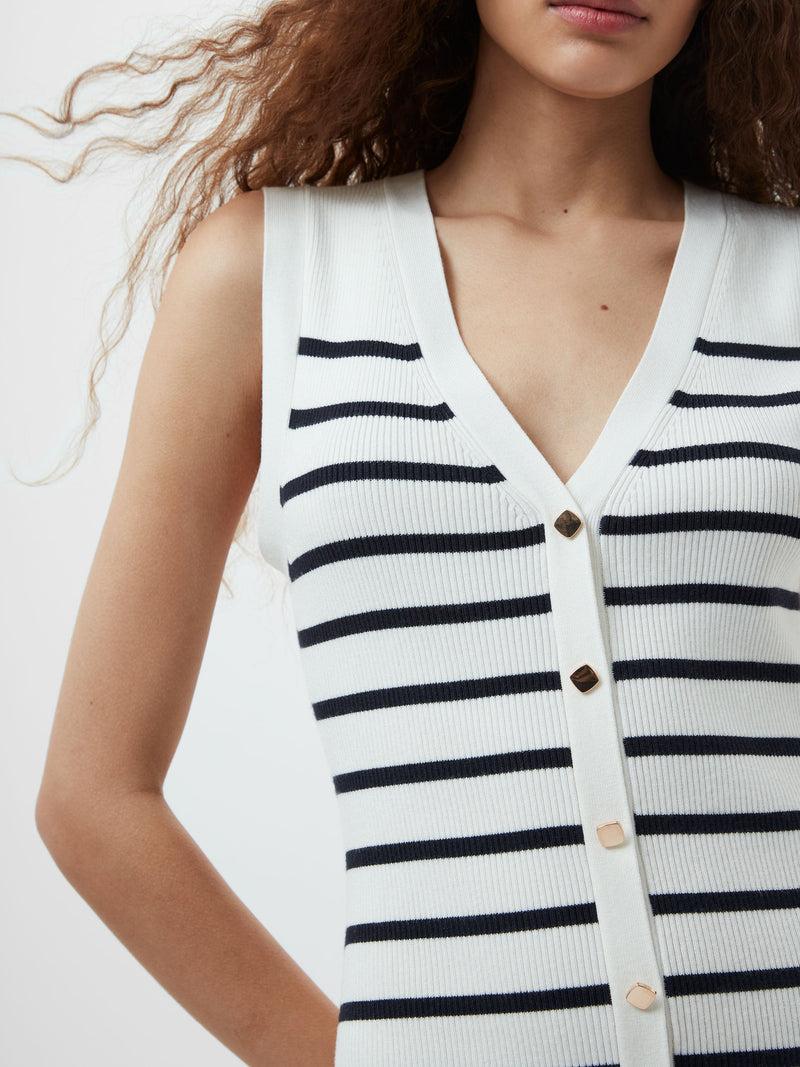 French Connection Nadina Sleeveless Stripe Knitted Dress Summer White/Washed Ink