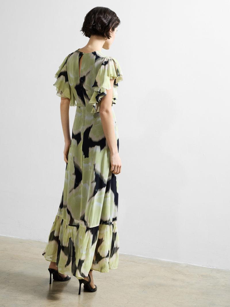French Connection Natalie Emina Chiffon Maxi Dress Light Lime Green Multi