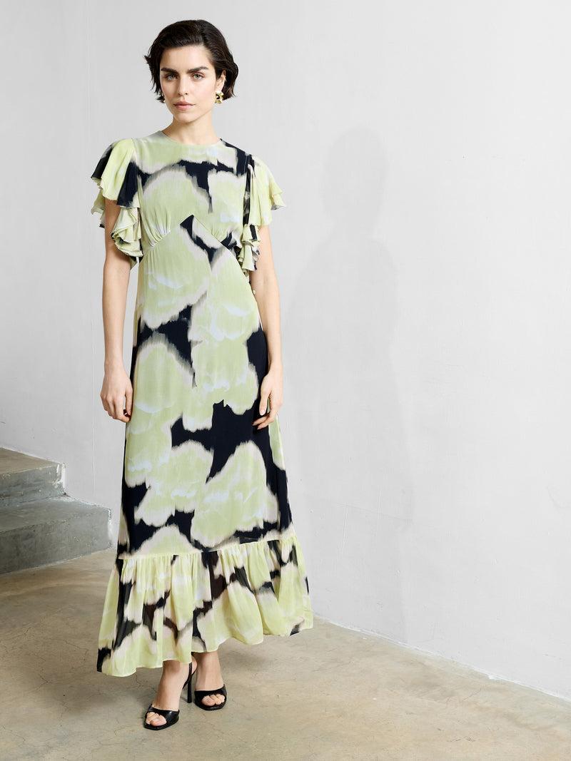 french connection Natalie Emina Chiffon Maxi Dress Light Lime Green Multi